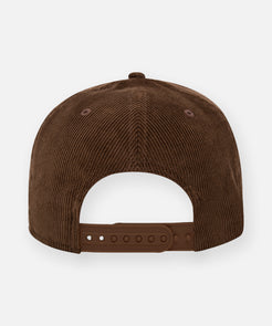 CUSTOM_ALT_TEXT: Back view with tonal eyelets and snapback on Paper Planes Corduroy Crown 9Fifty Snapback Hat, color Brown Suede.