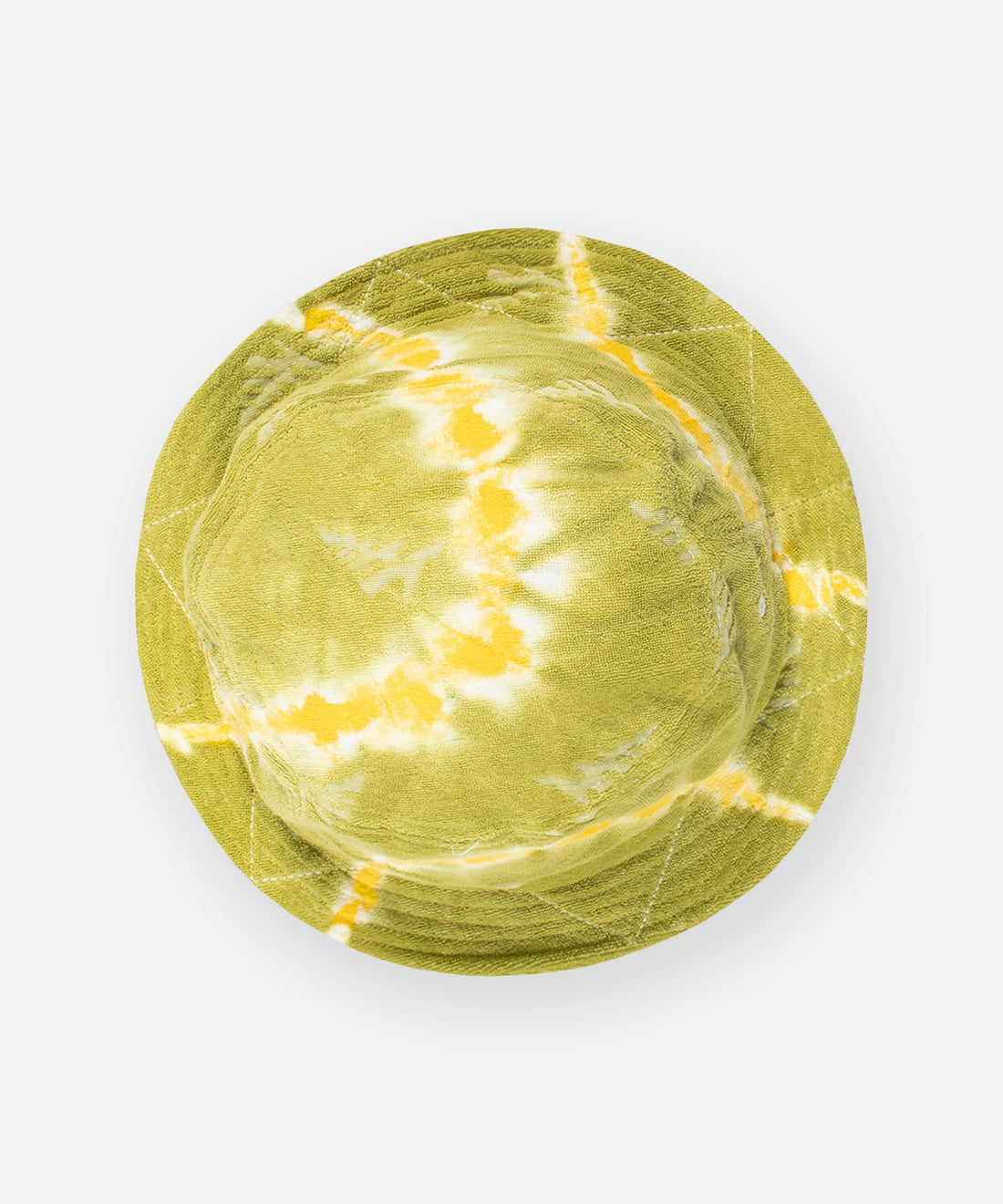 CUSTOM_ALT_TEXT: Top view of Paper Planes Tie Dye Jacquard Terry Cloth Bucket Hat color Olive.