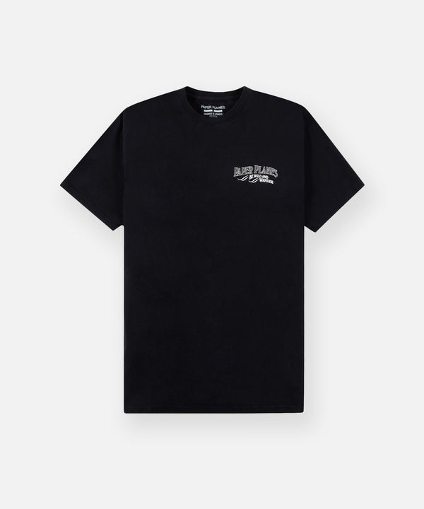 CUSTOM_ALT_TEXT: Paper Planes Be Wild and Wander Tee, color Black.