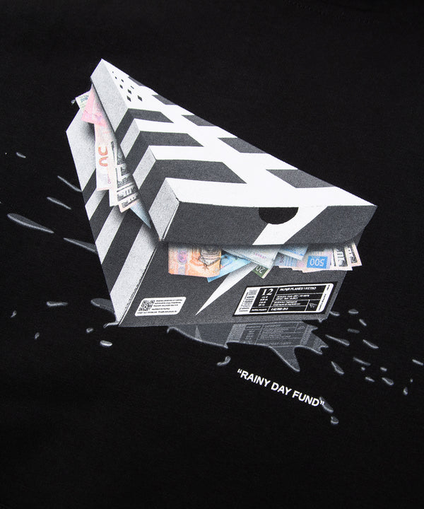 CUSTOM_ALT_TEXT: Closeup of print artwork on Paper Planes Stash Box Hoodie, color Black.