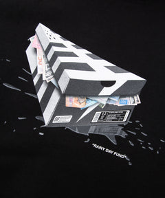  Closeup of print artwork on Paper Planes Stash Box Hoodie, color Black.