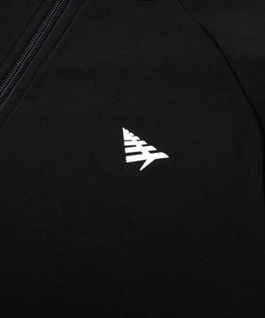 CUSTOM_ALT_TEXT: High-density silicone Plane icon on chest of Paper Planes Full Zip Hoodie, color Black.