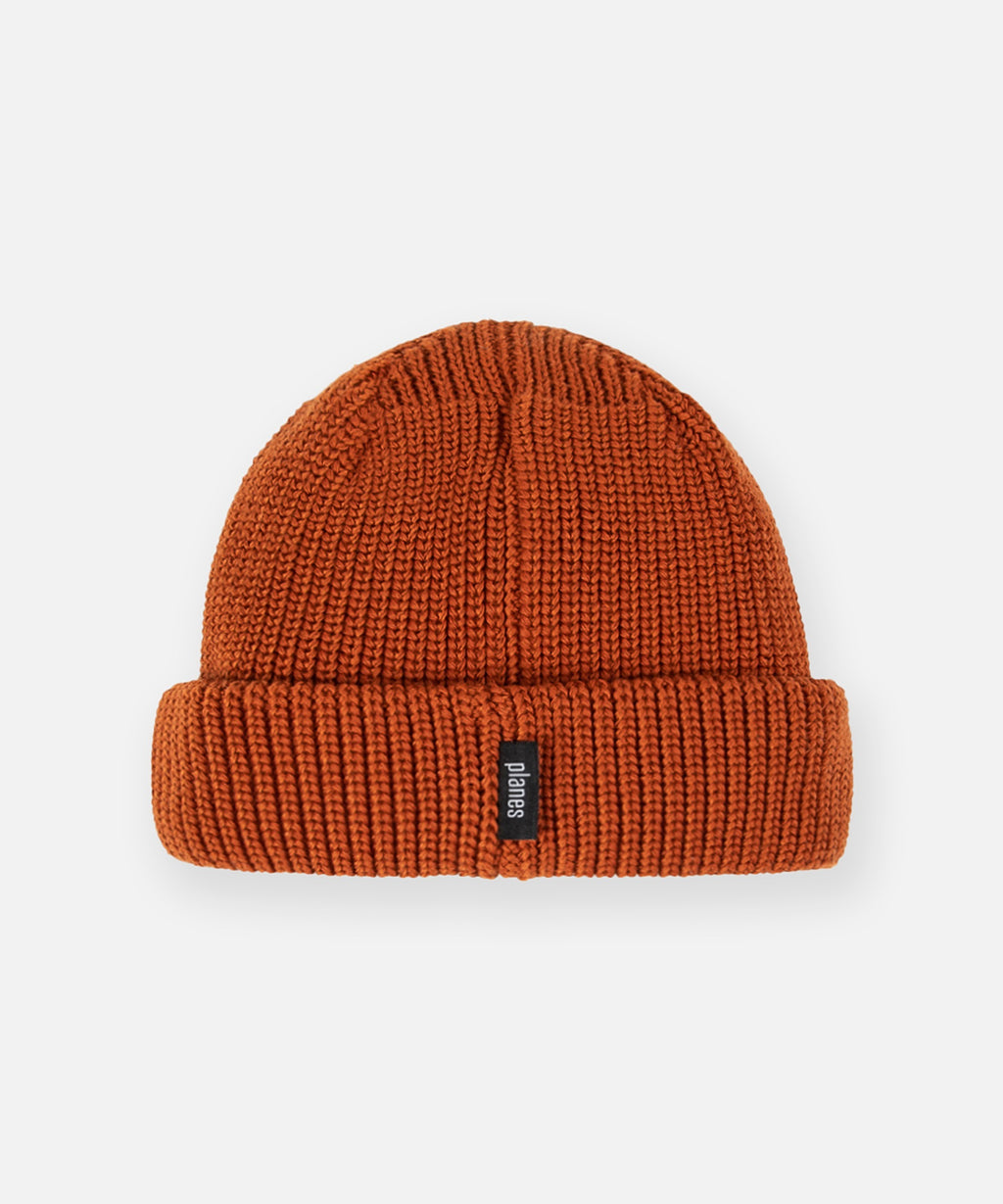  Planes label on back brim of Paper Planes Wharfman Beanie, color Ginger.