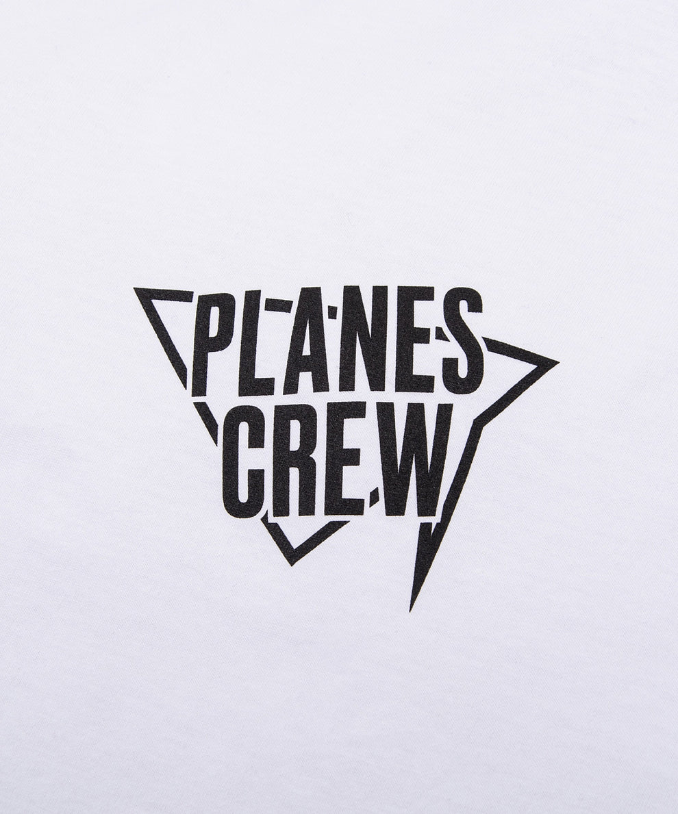 CUSTOM_ALT_TEXT: Front print closeup on Paper Planes Winning Team Tee, color White.