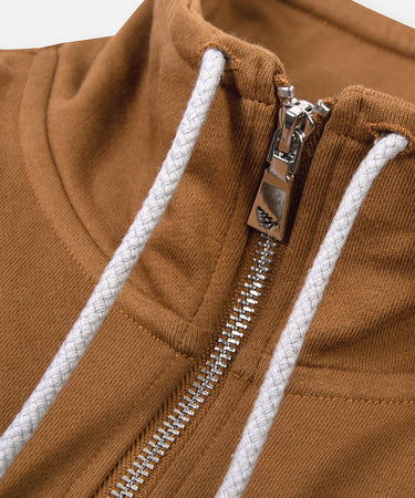 CUSTOM_ALT_TEXT: Funnel neck with drawcord and zippered opening on Paper Planes Open Hem Half Zip Sweatshirt, color Rubber.