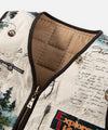CUSTOM_ALT_TEXT: Neckline with binding and zippered opening on Paper Planes Explorer's Life Reversible Quilted Vest.