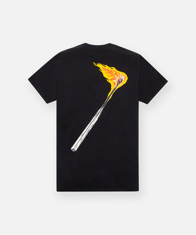 CUSTOM_ALT_TEXT: Lit match graphic on back of Paper Planes The Spark Tee, color Black