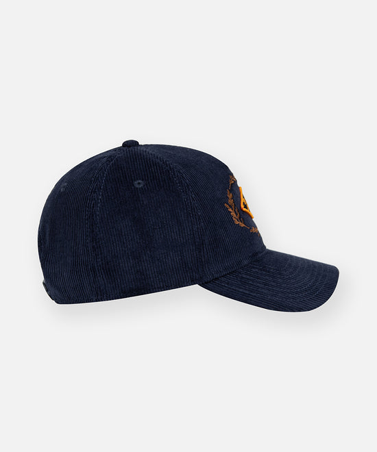 CUSTOM_ALT_TEXT: Right side view of Paper Planes Corduroy Snapback Hat, color Navy.