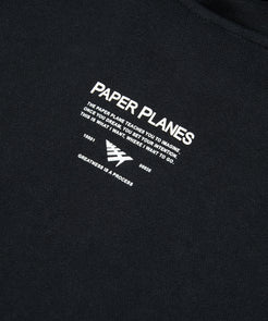 CUSTOM_ALT_TEXT: Mantra printed on Paper Planes Mantra Hoodie, color Black.