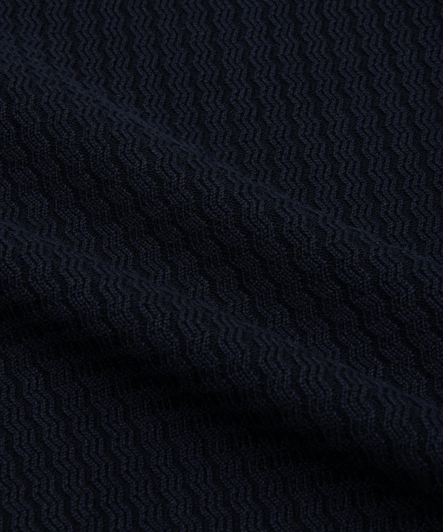 CUSTOM_ALT_TEXT: Closeup of racked rib stitch on Paper Planes Racked Rib Sweater, color Parisian Night.