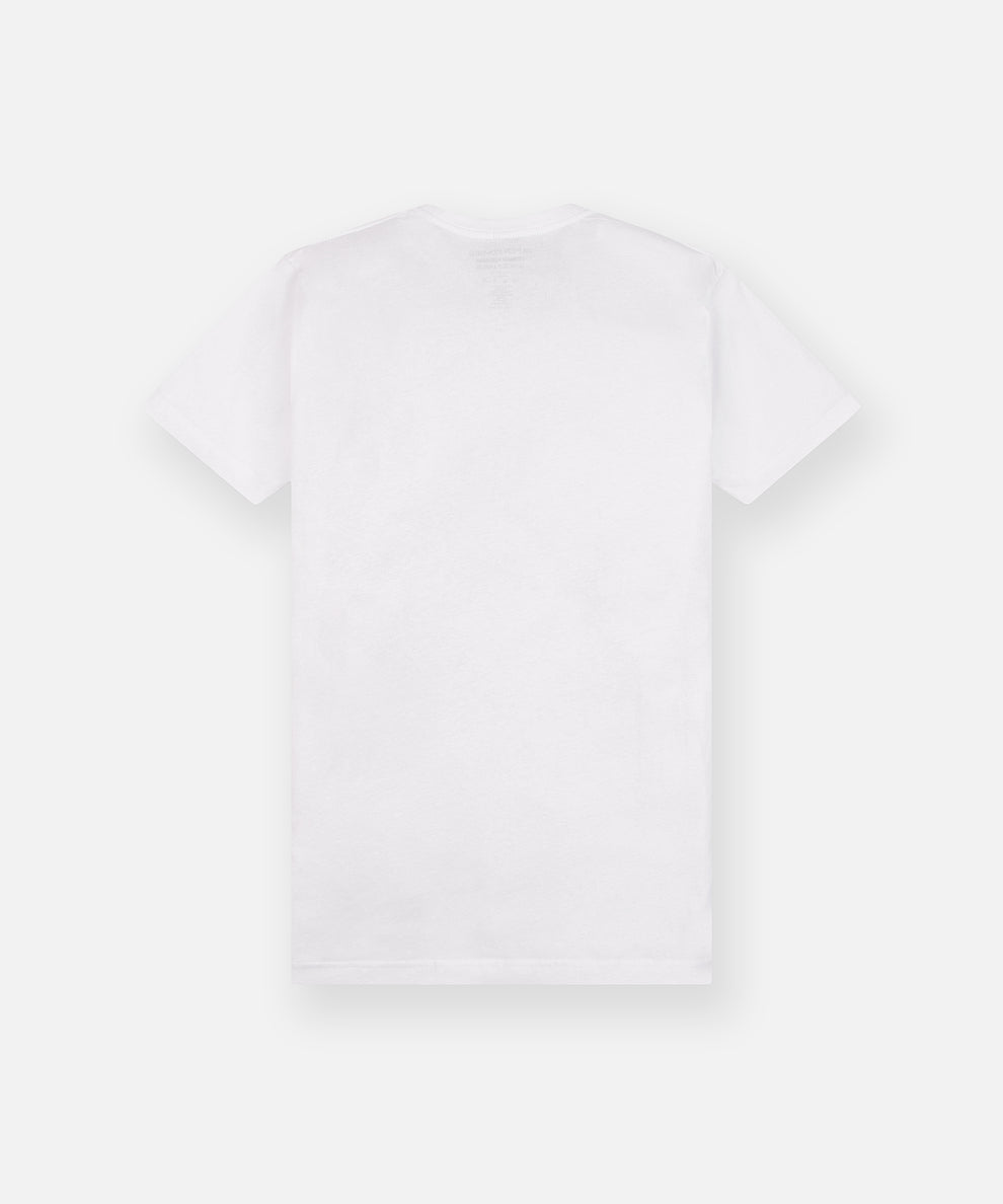 CUSTOM_ALT_TEXT: Back of Paper Planes Warped Tee, color White.