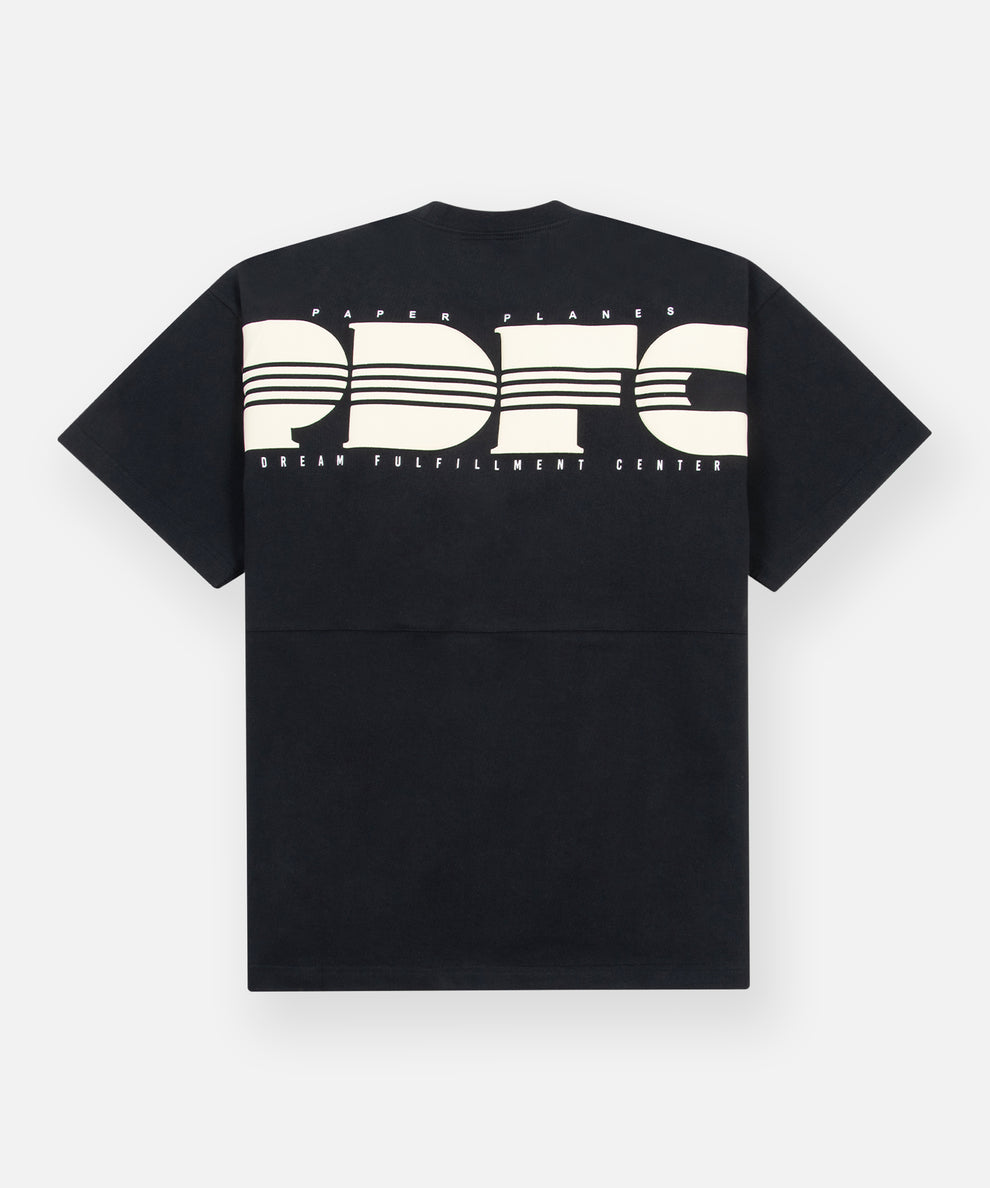 CUSTOM_ALT_TEXT: Back of Paper Planes PDFC Oversized Tee, color Black.