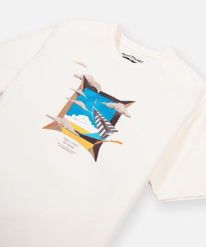 CUSTOM_ALT_TEXT: Printed artwork on Paper Planes Dare to Dream Tee, color Ivory.