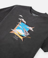 CUSTOM_ALT_TEXT: Printed artwork on Paper Planes Dare to Dream Tee, color Washed Black.