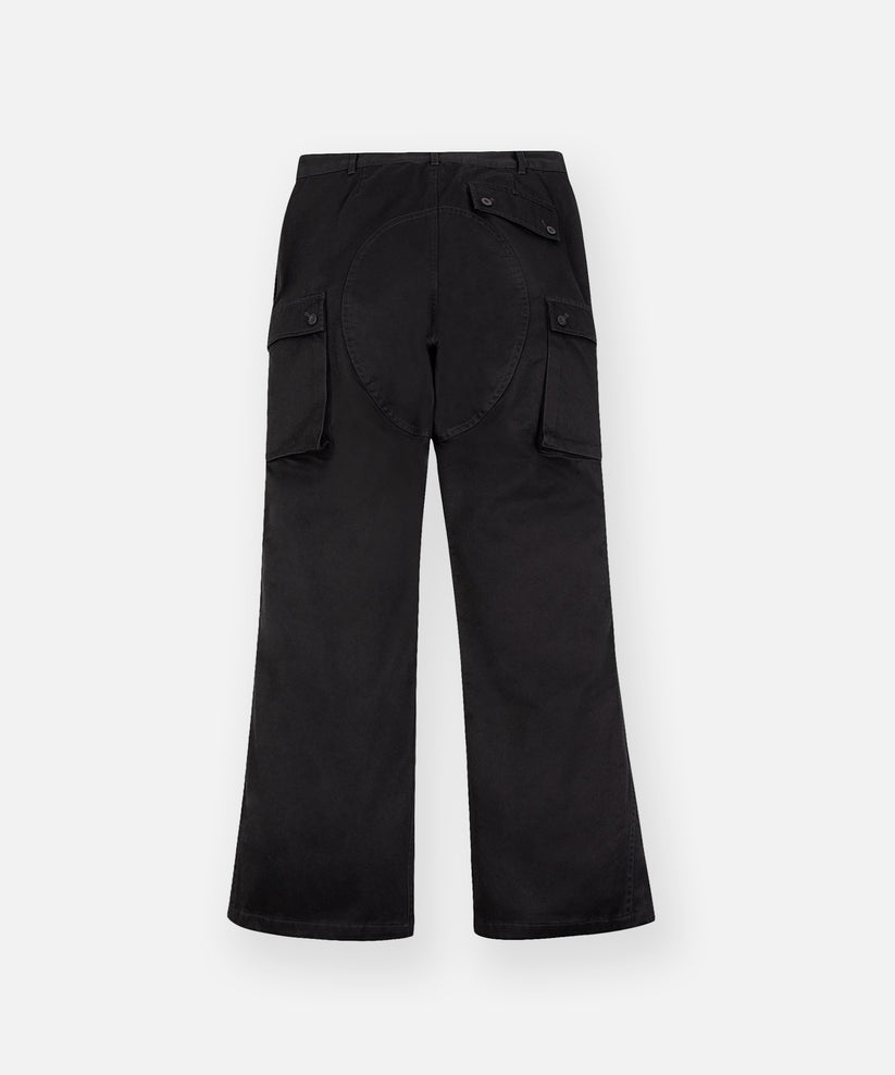 CUSTOM_ALT_TEXT: Back of Paper Planes Flare Cargo Pant, color Black.