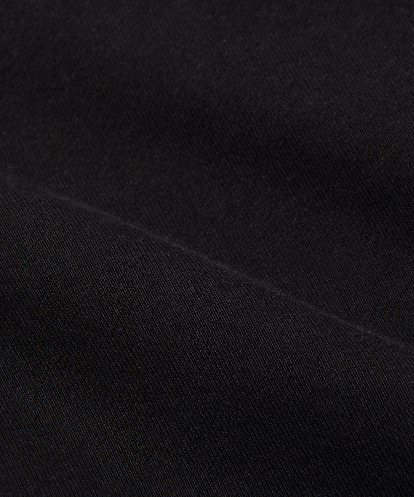 CUSTOM_ALT_TEXT: Closeup of heavyweight French terry on Paper Planes Logo Jacquard Pant, color Black.