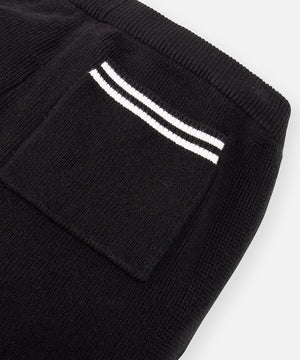 CUSTOM_ALT_TEXT: Back patch pocket with striped rib opening on Paper Planes Sweater Track Jogger, color Black.