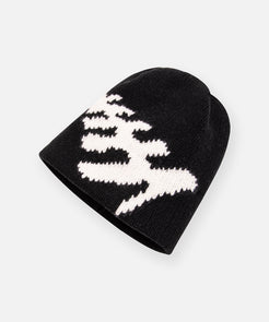 CUSTOM_ALT_TEXT: Angled view of Paper Planes Planes Flag Beanie, color Black.