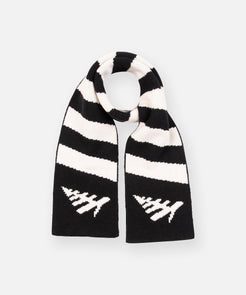 CUSTOM_ALT_TEXT: Paper Planes Stripe Scarf, color Black, shown styled in a wrap.