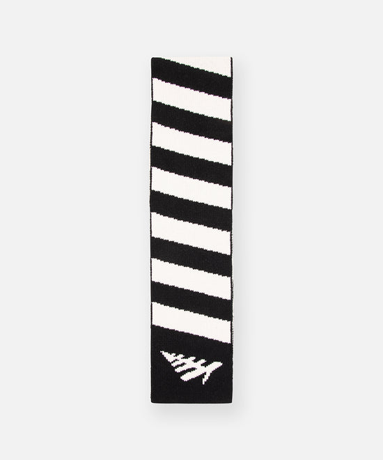 CUSTOM_ALT_TEXT: Striped panel and Plane icon  on Paper Planes Stripe Scarf, color Black.