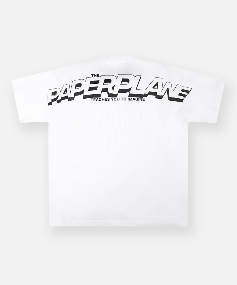 CUSTOM_ALT_TEXT: Back print on Paper Planes Crossover Oversized Heavyweight Tee, color White.