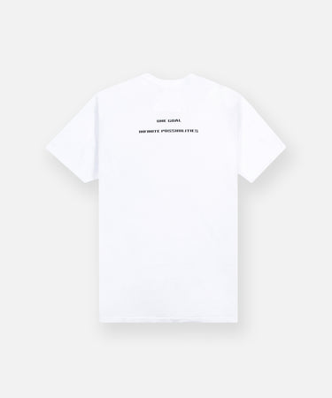 CUSTOM_ALT_TEXT: Back of Paper Planes Infinite Tee, color White.