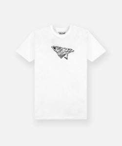 CUSTOM_ALT_TEXT: Paper Planes Warped Tee, color White.