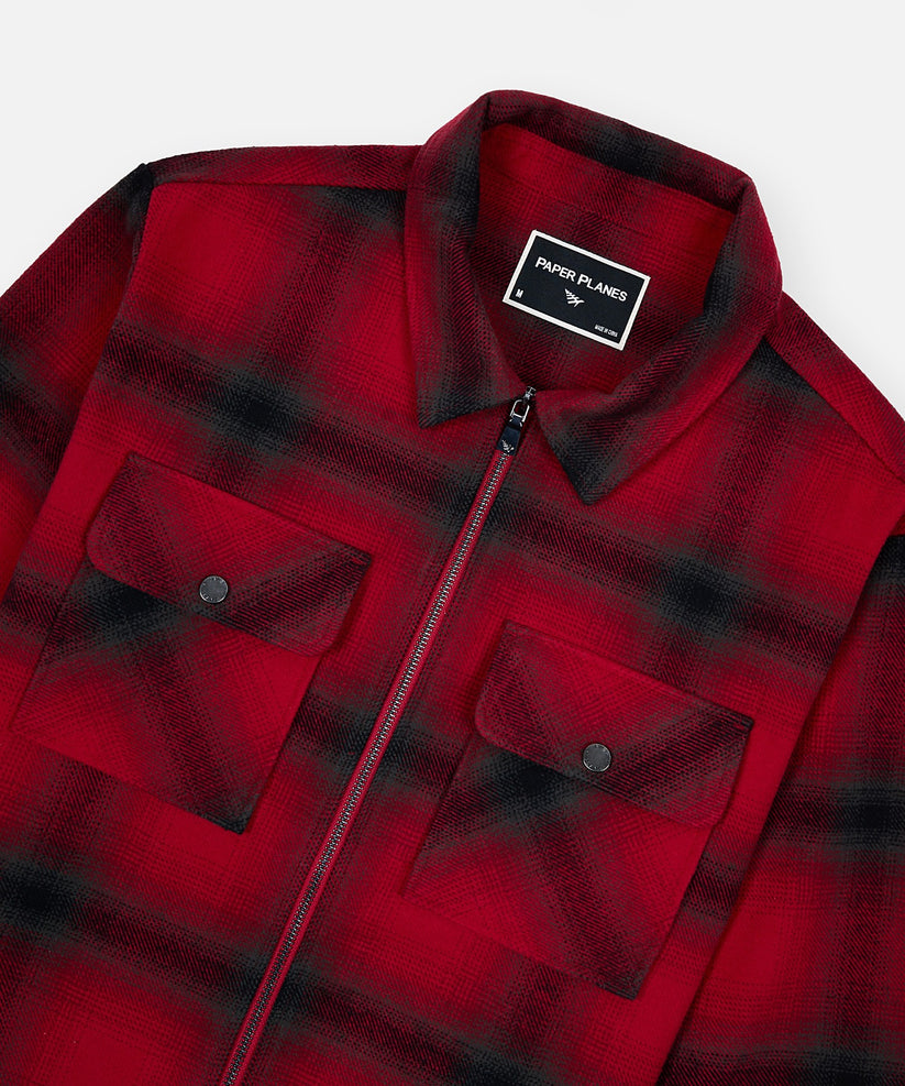 Planes Shadow Plaid Zip Flannel Shirt
