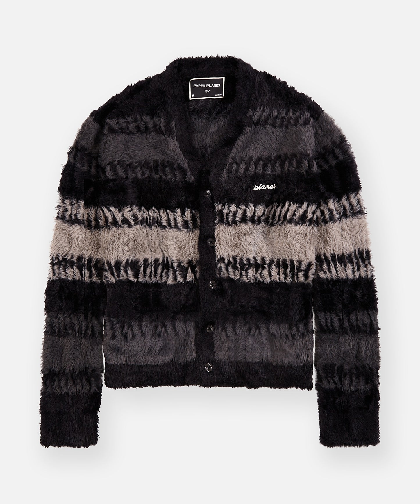 Planes Zig Zag Stitch Fuzzy Cardigan