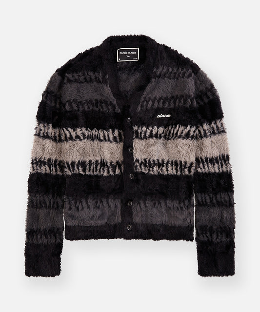 Planes Zig Zag Stitch Fuzzy Cardigan