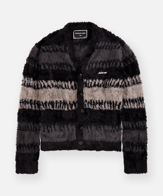 Planes Zig Zag Stitch Fuzzy Cardigan
