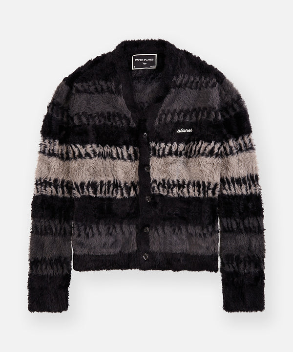Planes Zig Zag Stitch Fuzzy Cardigan