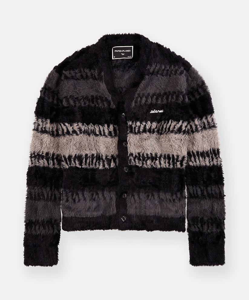Planes Zig Zag Stitch Fuzzy Cardigan