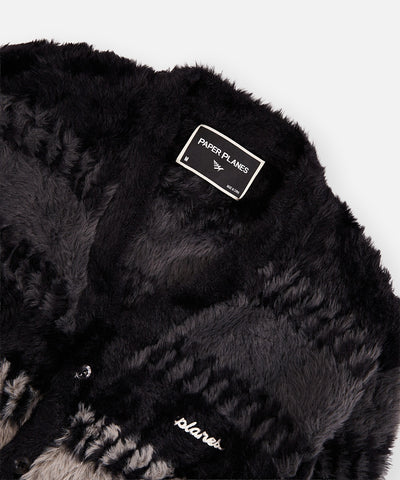 Planes Zig Zag Stitch Fuzzy Cardigan