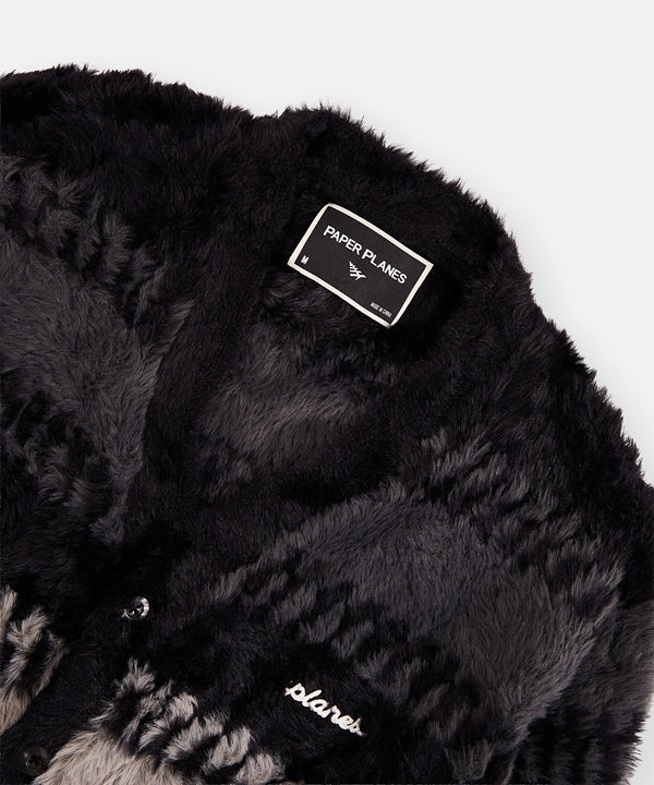Planes Zig Zag Stitch Fuzzy Cardigan