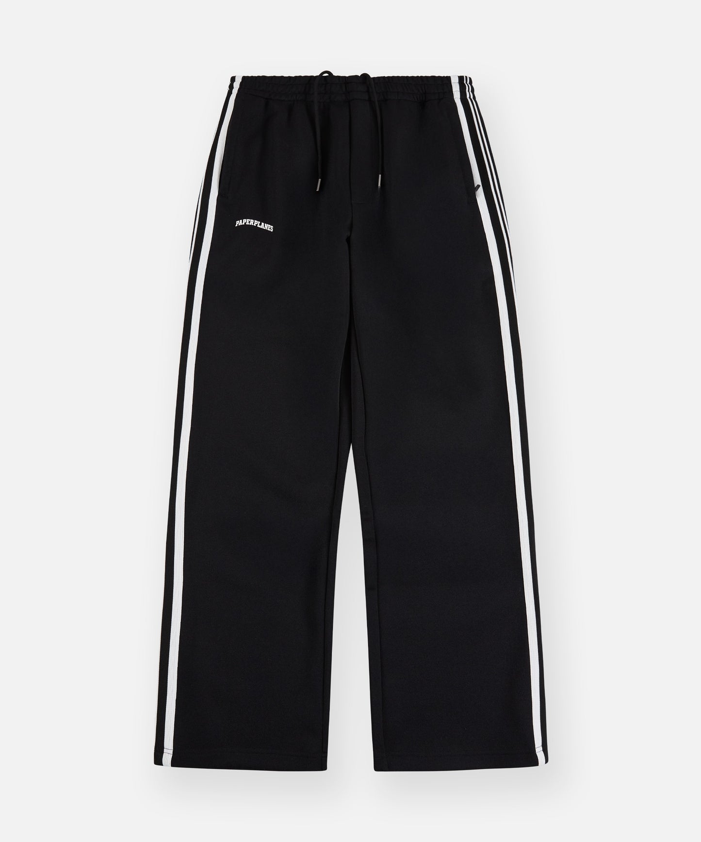 Black pants with white stripes on a white background