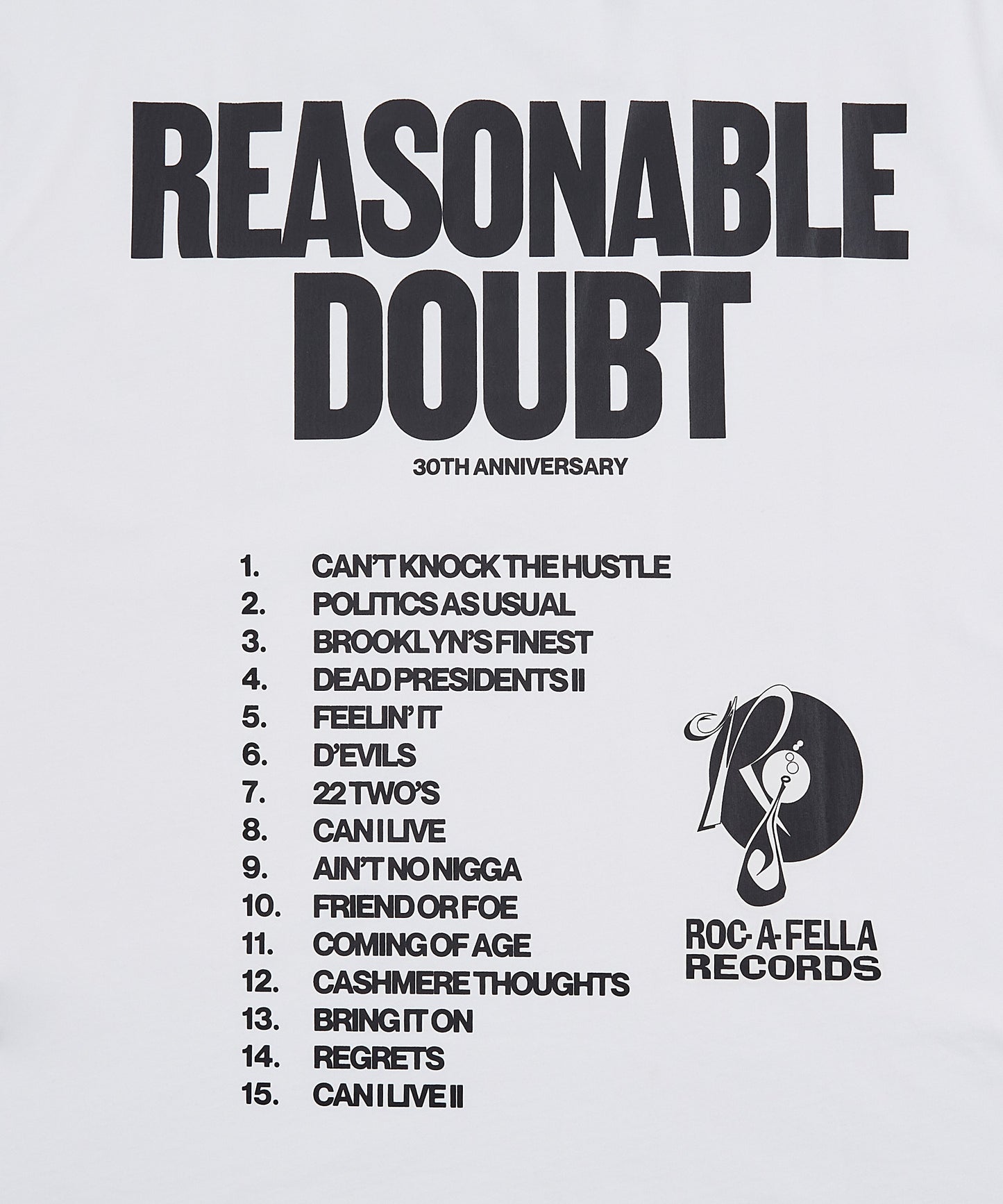 JAŸ-Z30 Reasonable Doubt Tracklist Tee