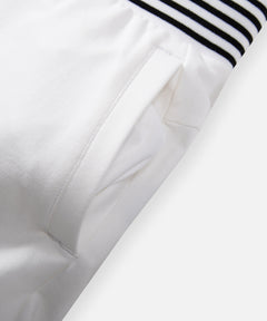  On-seam front welt pocket on Paper Planes Gusset Short color White.