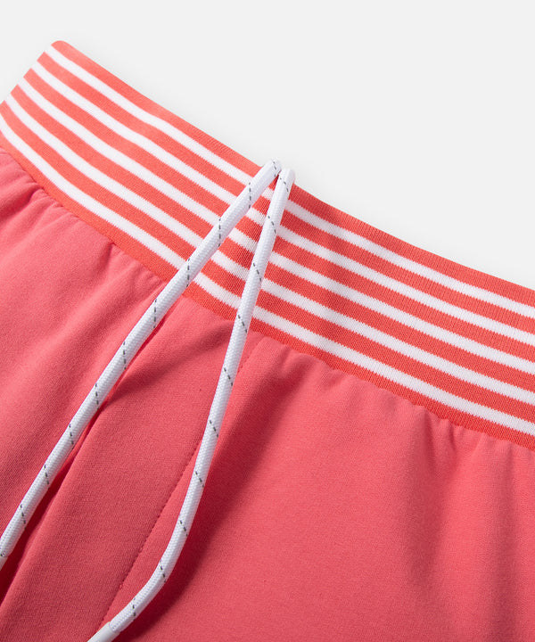 CUSTOM_ALT_TEXT: Striped rib waistband with drawcord on Paper Planes Gusset Short color Sunkissed.