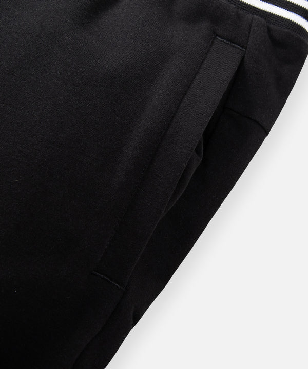 CUSTOM_ALT_TEXT: On-seam front welt pocket on Paper Planes Gusset Short color Black.