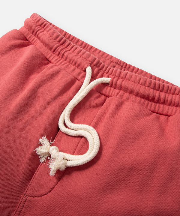 CUSTOM_ALT_TEXT: Drawcord waist on Paper Planes Super Cargo Knit Short color Mineral Red.
