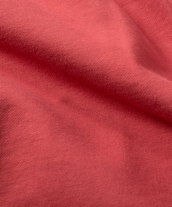 CUSTOM_ALT_TEXT: French terry closeup on Paper Planes Super Cargo Knit Short color Mineral Red.