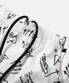  Drawcord waistband on Paper Planes Sketch Print Swim Trunks color White.
