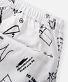 CUSTOM_ALT_TEXT: Hidden back pocket with invisible zipper on Paper Planes Sketch Print Swim Trunks color White.