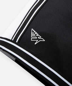 CUSTOM_ALT_TEXT: 3-D outline silicone Plane logo on Paper Planes Basketball Short color Black.