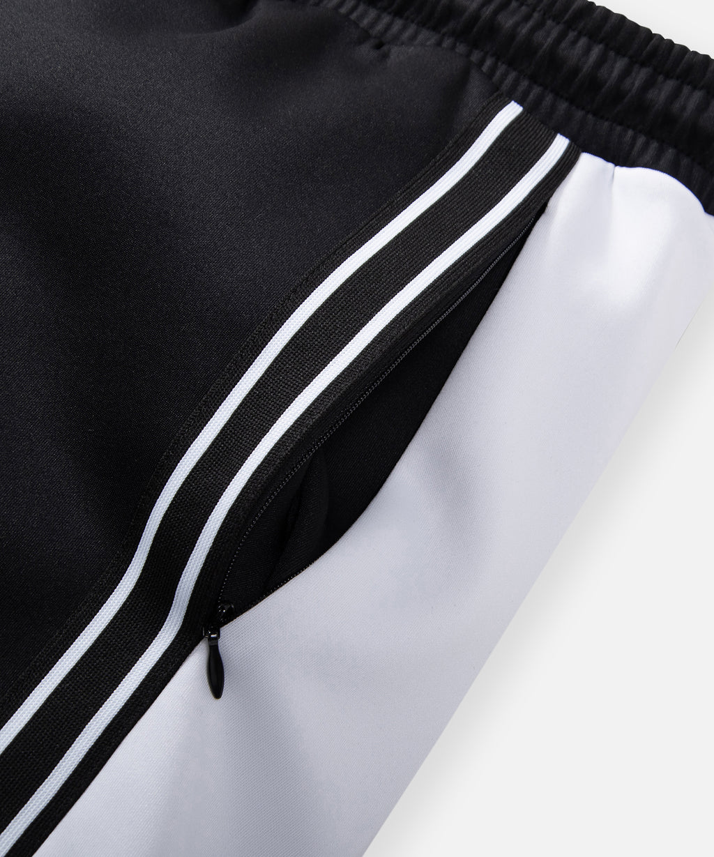  On-seam front pocket with hidden zipper on Paper Planes Basketball Short color Black.