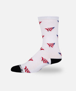 CUSTOM_ALT_TEXT: Side view of Paper Planes American Dream Armada Crew Sock color White.