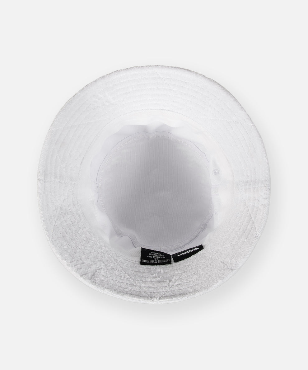 CUSTOM_ALT_TEXT: Interior of Paper Planes Jacquard Terry Cloth Bucket Hat color White.