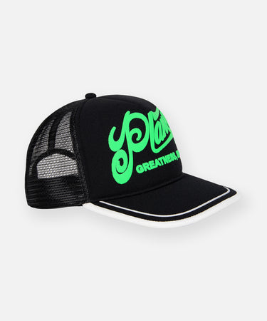 CUSTOM_ALT_TEXT: Right view of Planes Greatness Trucker Hat color Black.