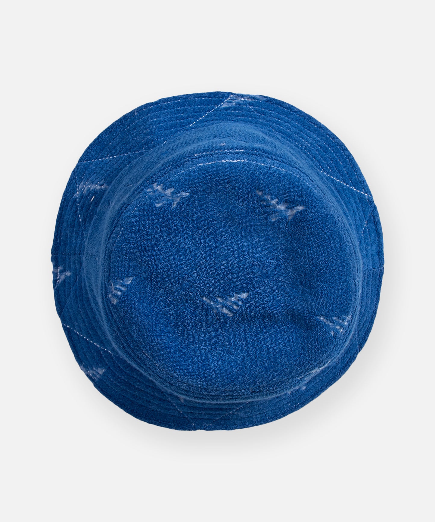 CUSTOM_ALT_TEXT: Top view of Paper Planes Jacquard Terry Cloth Bucket Hat color Nautical Blue.